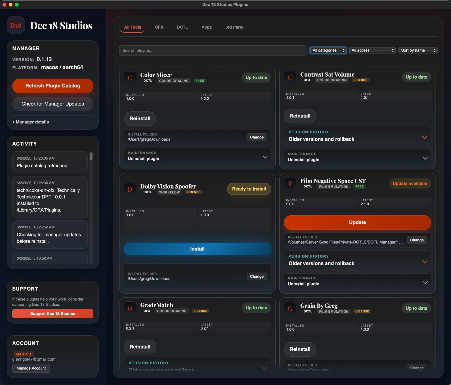 Dec 18 Studios Plugin Manager — the Tool Box Manager app